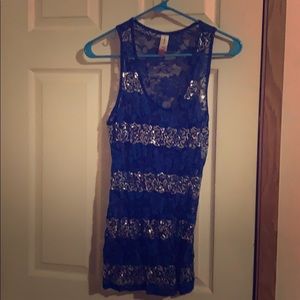 Women’s large see through lace blue tank top